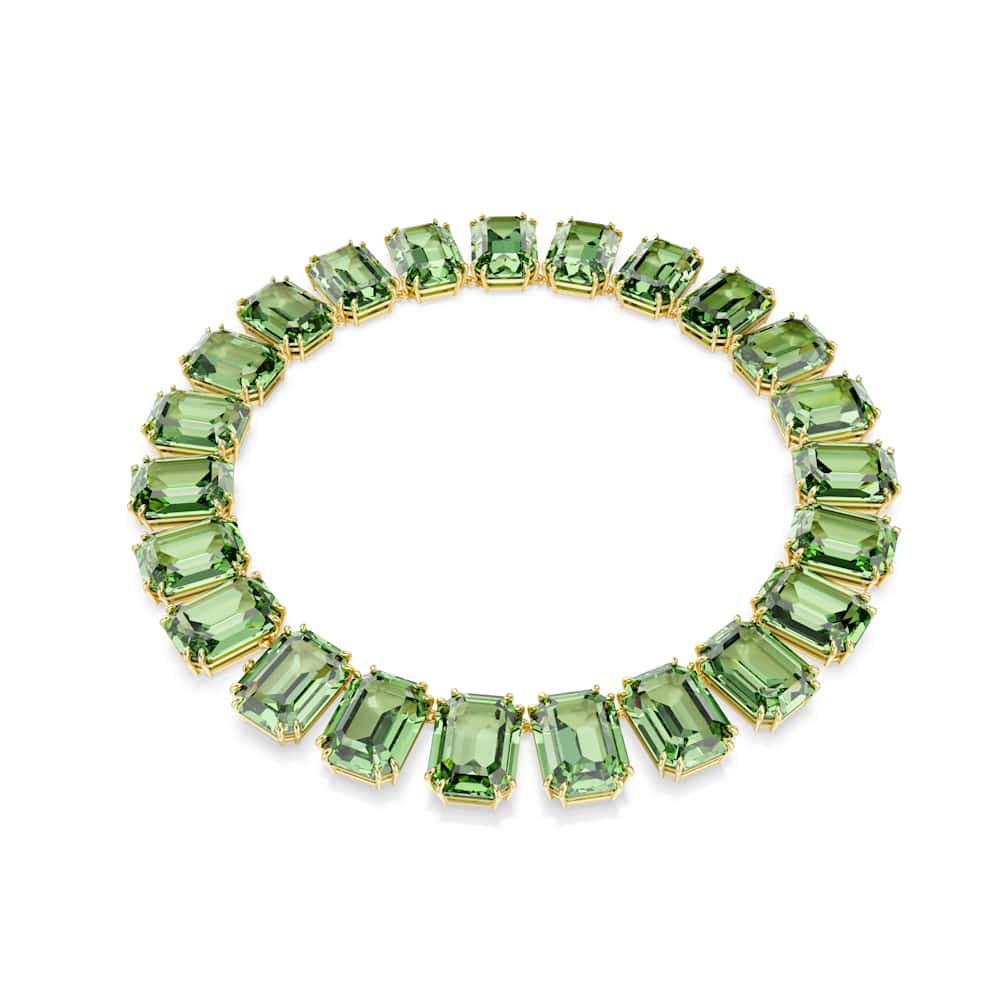 Collar Tennis Millenia, Cristales de gran tamaño, Talla octogonal, Verde, Baño tono oro