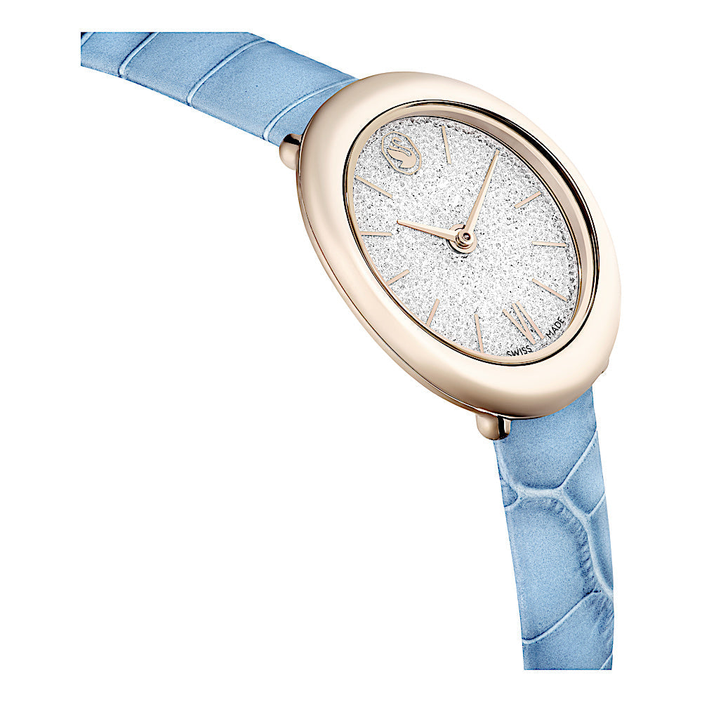 Reloj Imber, Fabricado en Suiza, Correa de piel, Azul, Acabado tono oro champán
