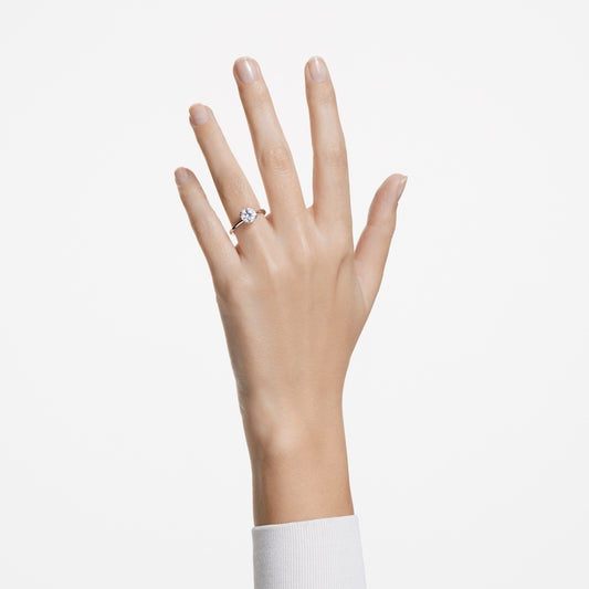 Anillo de cóctel Stilla, Talla redonda, Blanco, Acabado en tono plateado