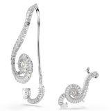 Pendientes de clip Ariana Grande x Swarovski, Diseño asimétrico, Crystal Pearl, Talla baguette, Blancos, Baño de rodio