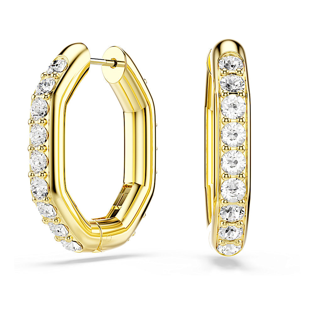 Pendientes de aro Dextera, Forma octagonal, Talla redonda, Blancos, Baño tono oro