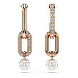 Pendientes Constella, Perla de cristal, Talla redonda, Blancos, Baño tono oro rosa