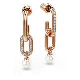 Pendientes Constella, Perla de cristal, Talla redonda, Blancos, Baño tono oro rosa