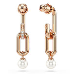 Pendientes Constella, Perla de cristal, Talla redonda, Blancos, Baño tono oro rosa