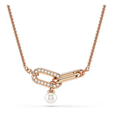 Colgante Constella, Perla de cristal, Talla redonda, Blanco, Baño tono oro rosa