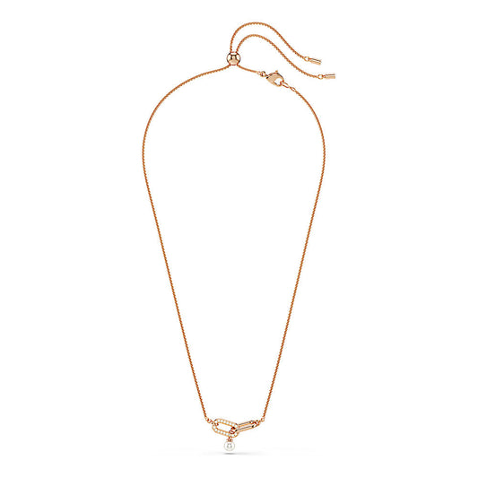 Colgante Constella, Perla de cristal, Talla redonda, Blanco, Baño tono oro rosa