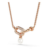 Colgante Constella, Perla de cristal, Talla redonda, Blanco, Baño tono oro rosa