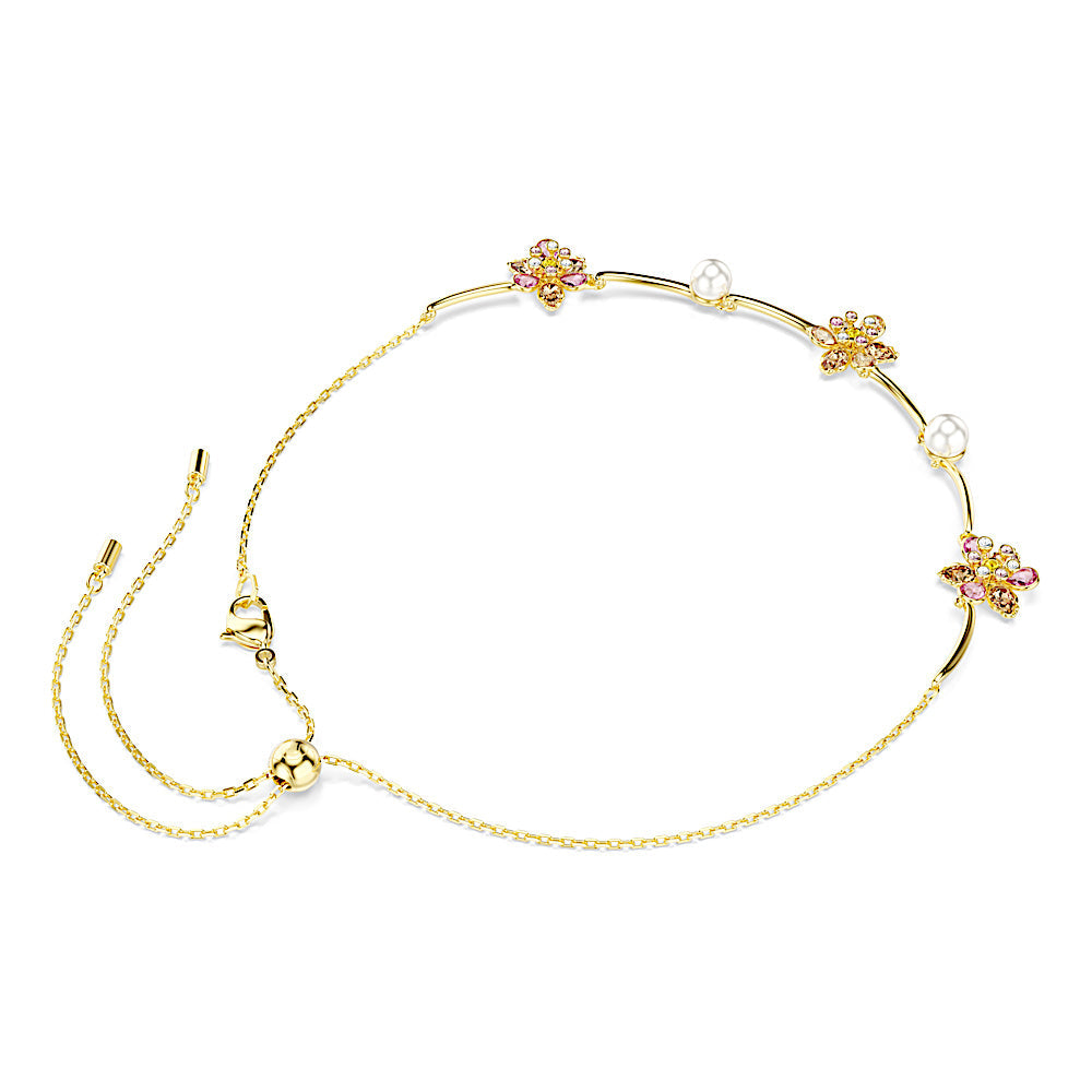 Collar Idyllia, Perla de cristal, Tallas mixtas, Flor, Multicolor, Baño tono oro