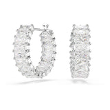 Pendientes de aro Matrix, Talla baguette, Blancos, Baño de rodio