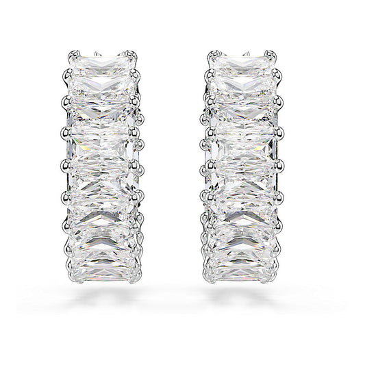 Pendientes de aro Matrix, Talla baguette, Blancos, Baño de rodio