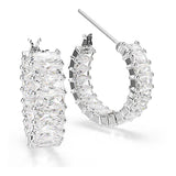 Pendientes de aro Matrix, Talla baguette, Blancos, Baño de rodio