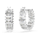 Pendientes de aro Matrix, Talla baguette, Blancos, Baño de rodio