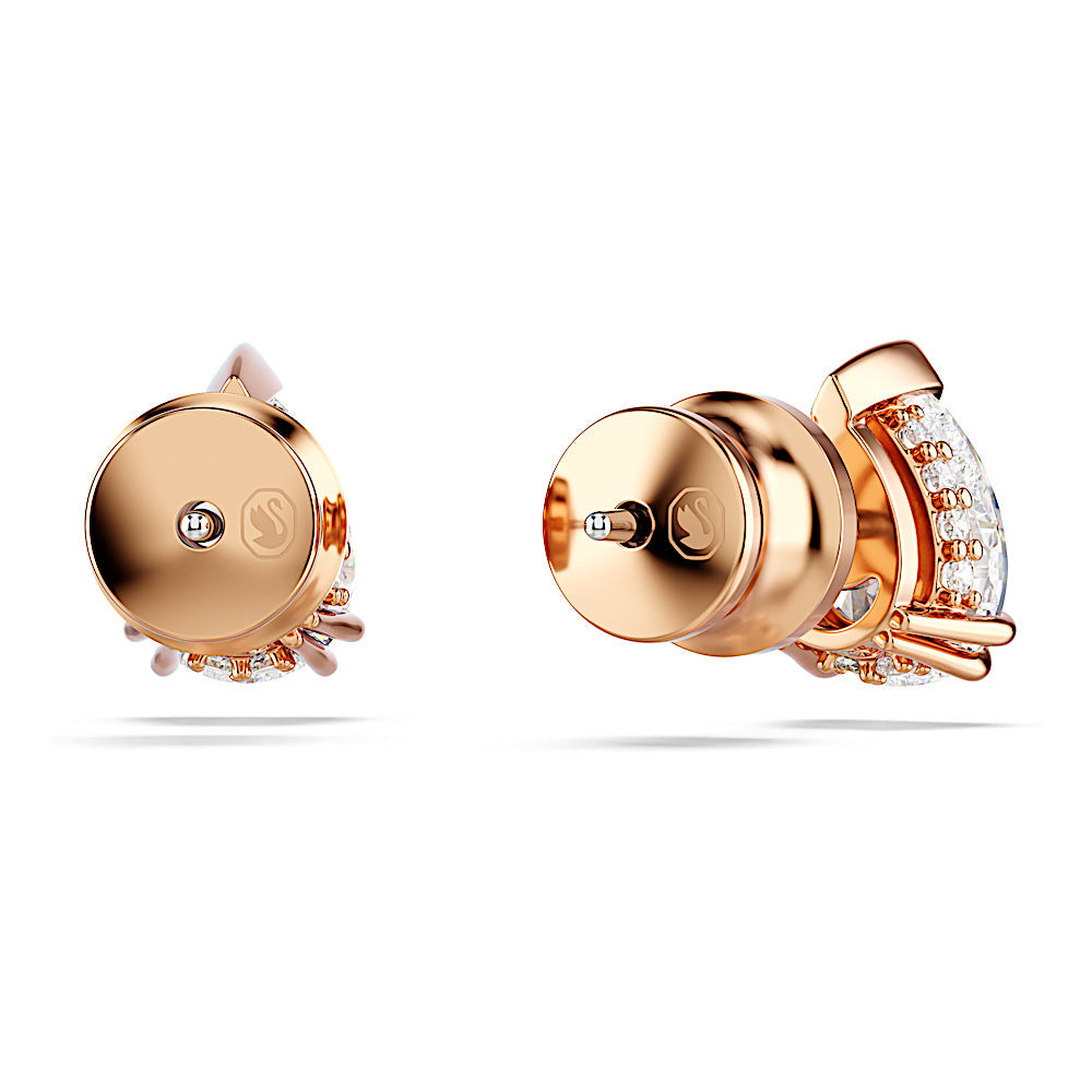 Pendientes de botón Stilla, Talla pera, Blancos, Baño tono oro rosa