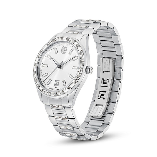 Reloj Matrix date, Fabricado en Suiza, Brazalete de metal, Tono plateado, Acero inoxidable