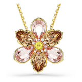 Colgante y broche Idyllia, Tallas mixtas, Flor, Multicolor, Baño tono oro