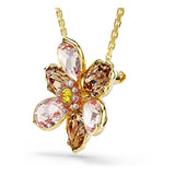 Colgante y broche Idyllia, Tallas mixtas, Flor, Multicolor, Baño tono oro