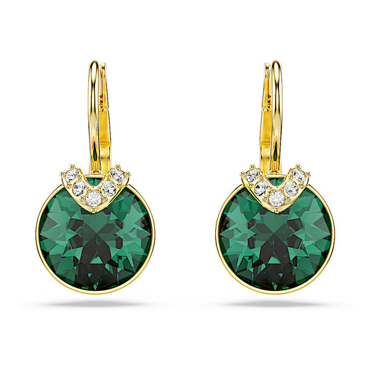 Pendientes Bella V, Talla redonda, Verdes, Baño tono oro