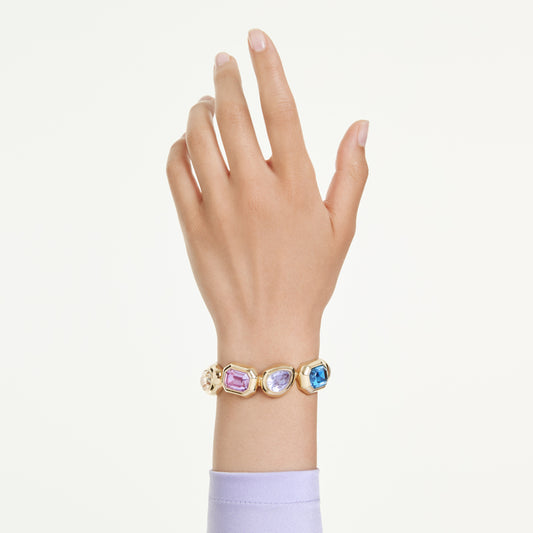 Brazalete Gema, Cristales de gran tamaño, Tallas mixtas, Multicolor, Baño tono oro