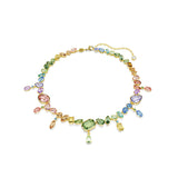 Collar Gema, Tallas mixtas, Cristales colgantes, Multicolor, Baño tono oro