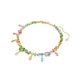 Collar Gema, Tallas mixtas, Cristales colgantes, Multicolor, Baño tono oro