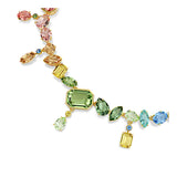 Collar Gema, Tallas mixtas, Cristales colgantes, Multicolor, Baño tono oro