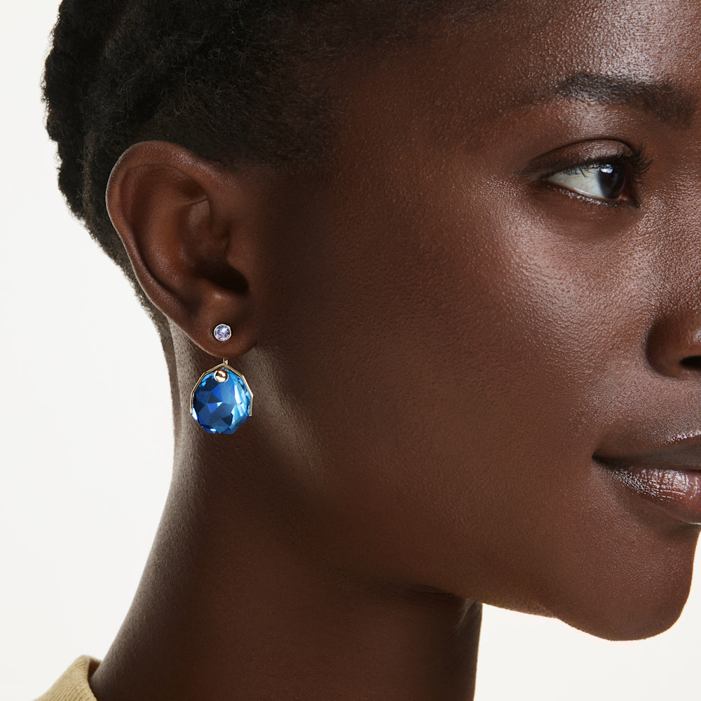 Pendientes ear jacket Gema, Azules, Baño tono oro