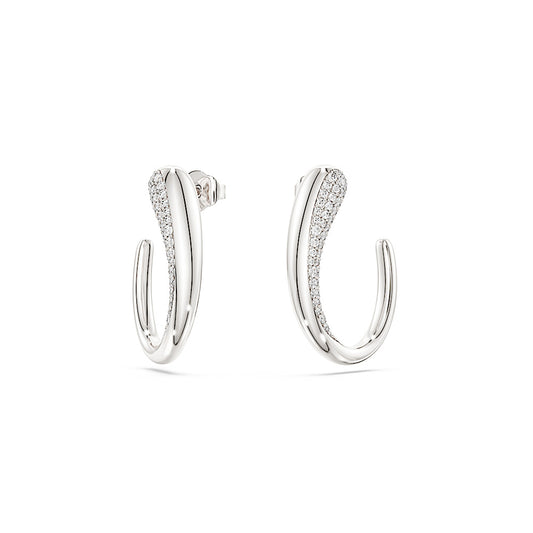 Pendientes de aro Classica, Talla redonda, Blancos, Plata de ley
