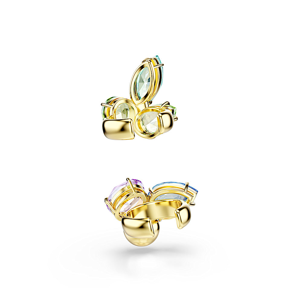 Pendientes ear cuff Gema, Diseño asimétrico, Tallas mixtas, Multicolores, Baño tono oro