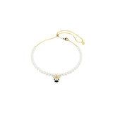 Gargantilla Idyllia, Perla de cristal, Tallas mixtas, Abeja, Blanca, Baño tono oro