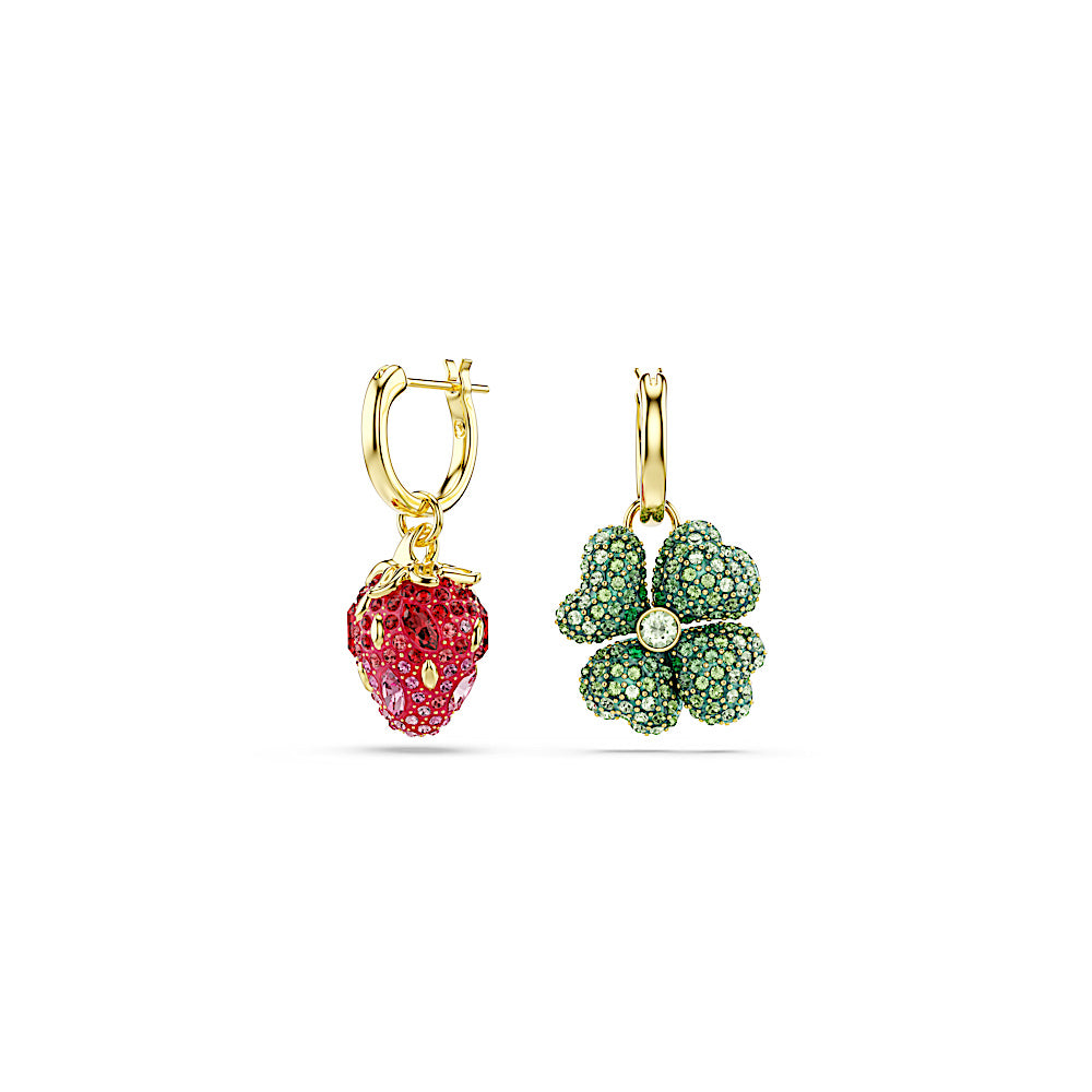 Pendientes Idyllia, Conjunto (3), Mariquita, trébol, fresa, Multicolores, Baño tono oro