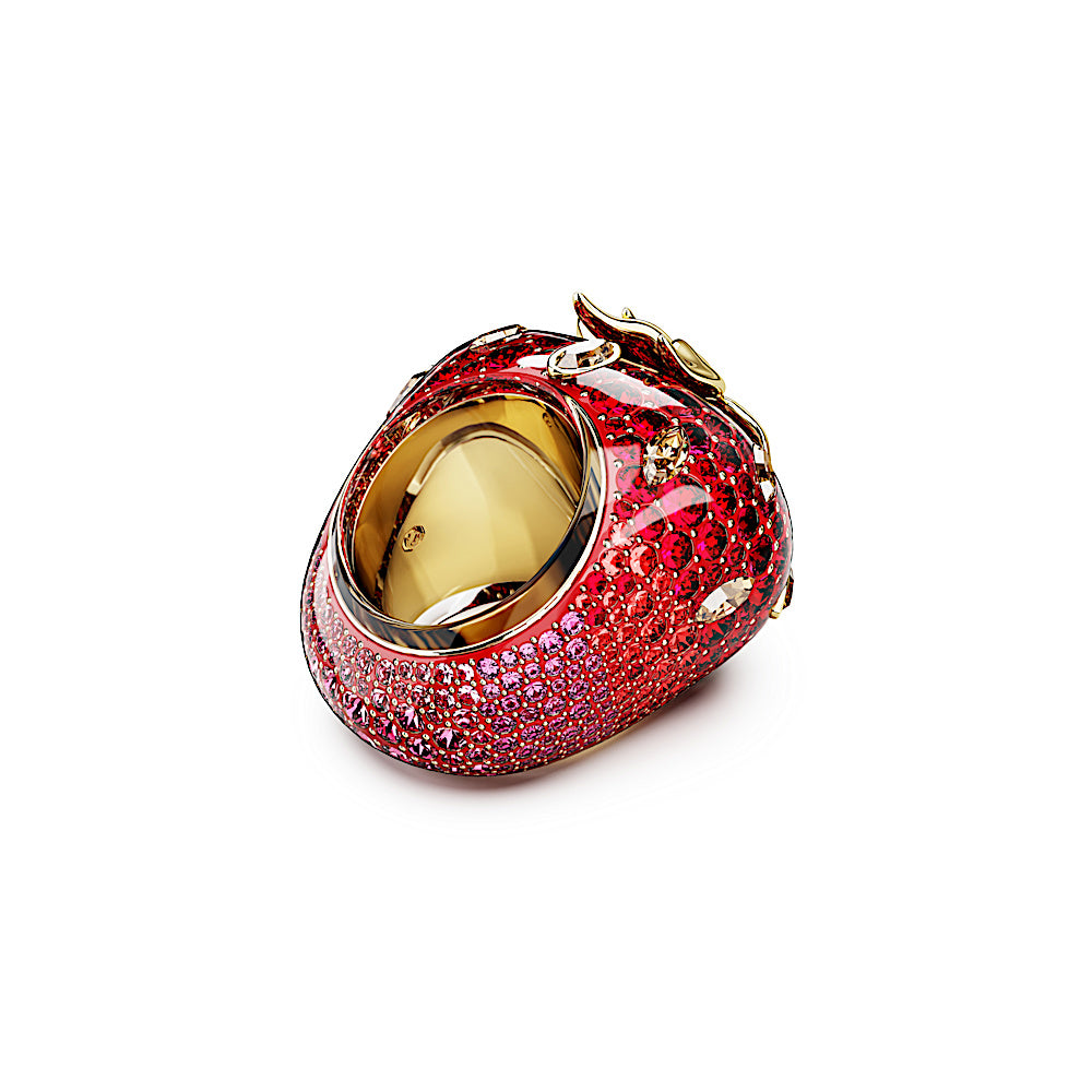 Anillo con motivo Idyllia, Tallas mixtas, Fresa, Rojo, Baño tono oro