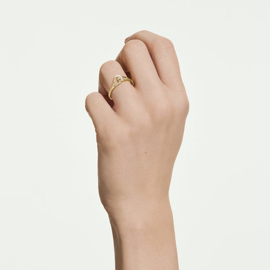 Anillo Classica, Talla redonda, Entrelazado, Blanco, Plata de ley, acabado en oro de 18 quilates