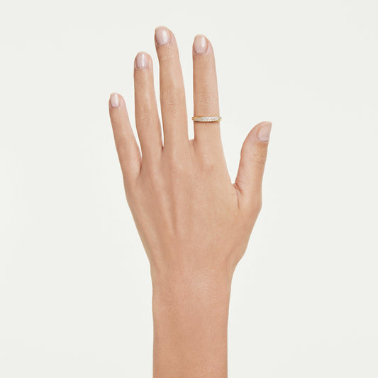 Anillo de banda Classica, Talla redonda, Blanco, Plata de ley, acabado en oro de 18 quilates