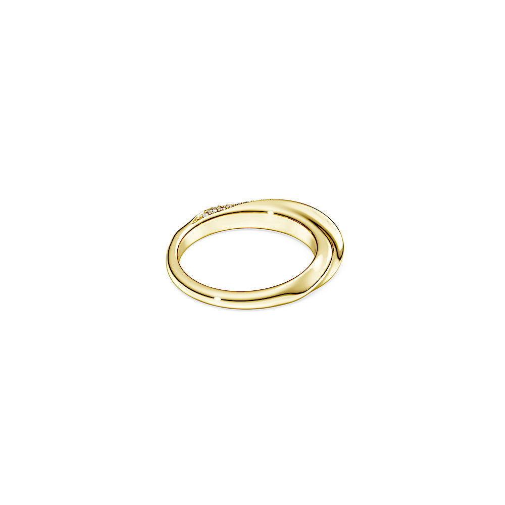 Anillo de banda Classica, Talla redonda, Blanco, Plata de ley, acabado en oro de 18 quilates