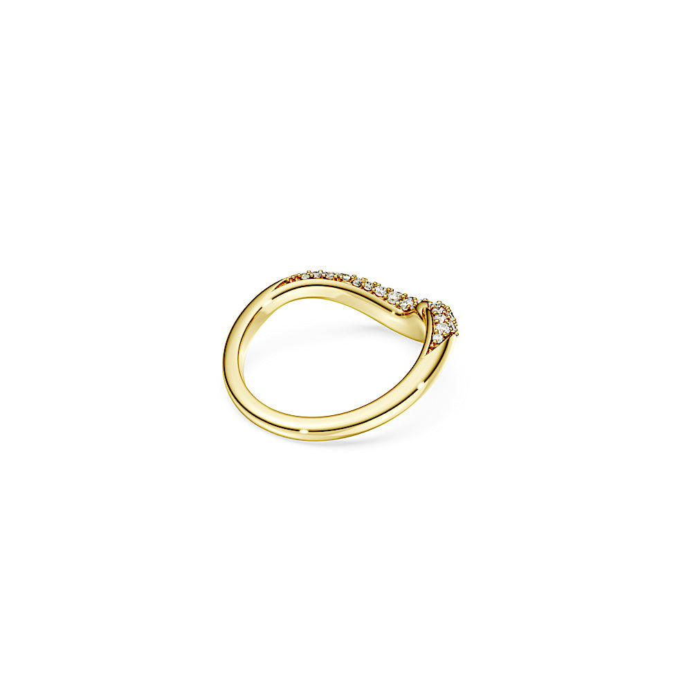 Anillo abierto Classica, Talla redonda, Blanco, Plata de ley, acabado en oro de 18 quilates
