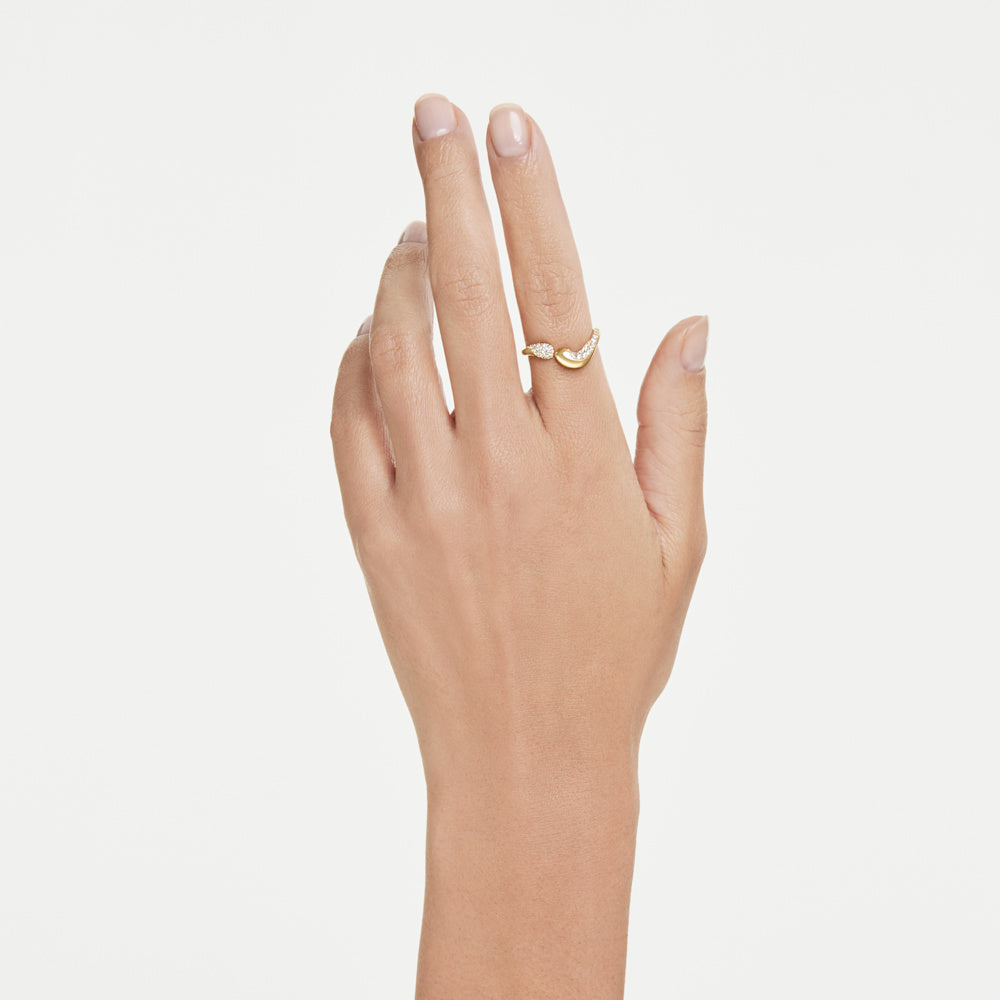 Anillo abierto Classica, Talla redonda, Blanco, Plata de ley, acabado en oro de 18 quilates