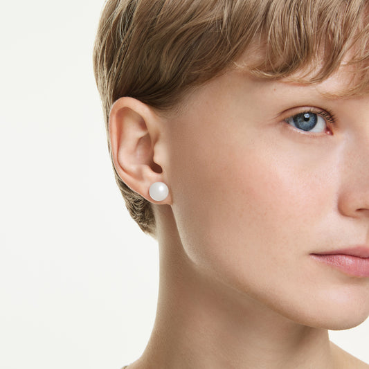Pendientes de botón Matrix, Perla de cristal, Blancos, Baño de rodio