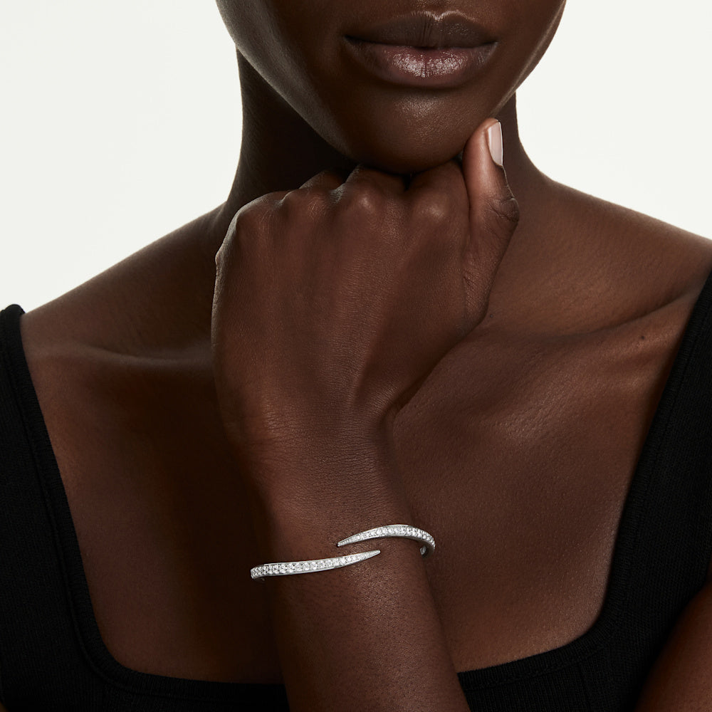 Brazalete Vienna, Talla redonda, Cisne, Blanco, Baño de rodio
