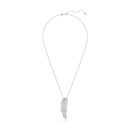 Colgante y broche Vienna, Tallas mixtas, Pluma, Blancos, Baño de rodio