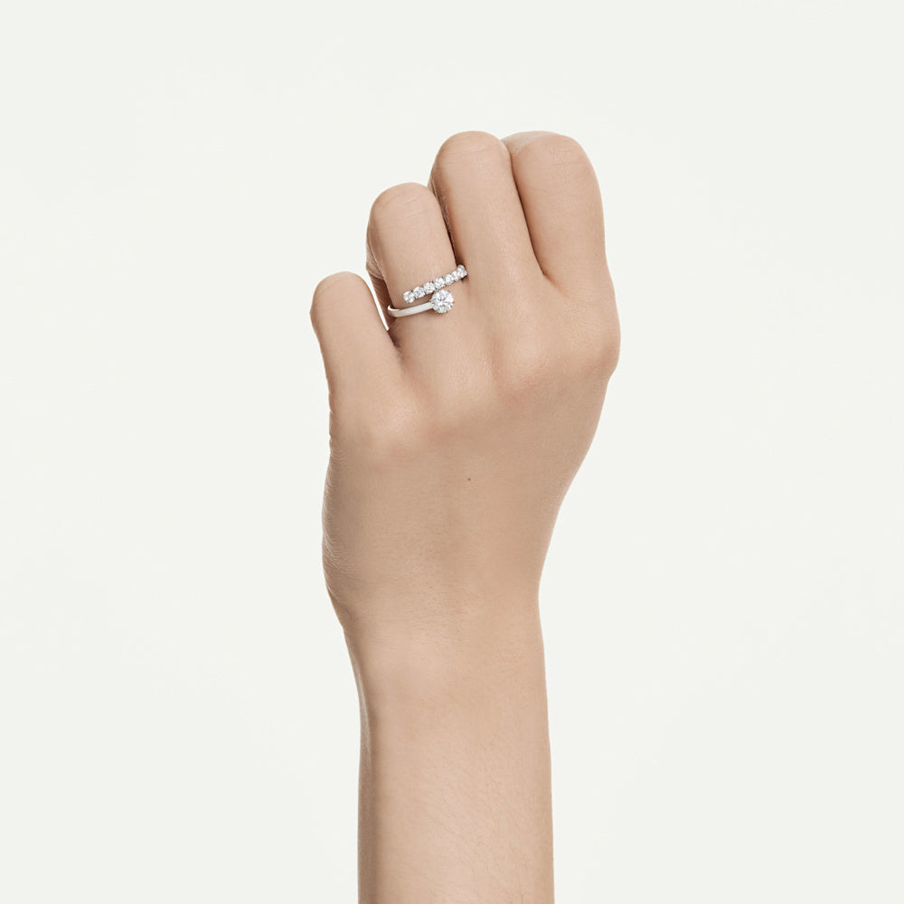 Anillo abierto Matrix, Talla redonda, Blanco, Baño de rodio
