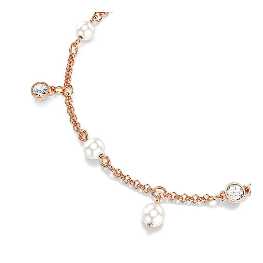 Pulsera Imber, Perla de cristal, Talla redonda, Blanca, Acabado en oro rosa de 18 quilates