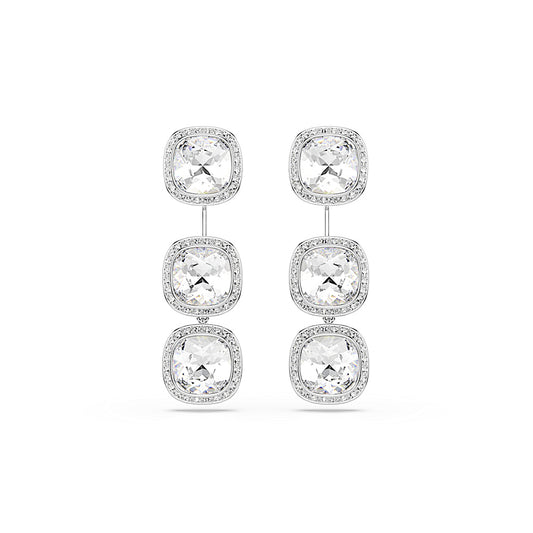Pendientes Una Angelic, Talla cojin, Blancos, Baño de rodio
