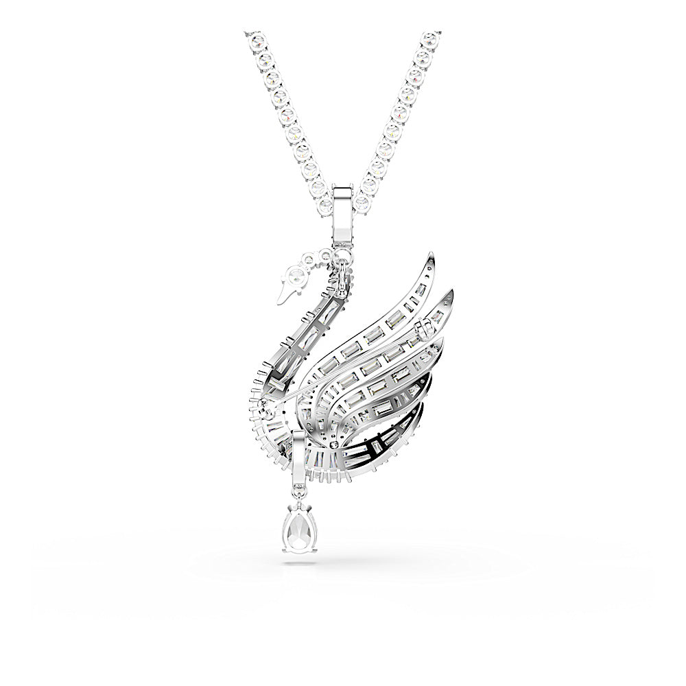 Colgante y broche Vienna, Tallas mixtas, Cisne, Blancos, Baño de rodio