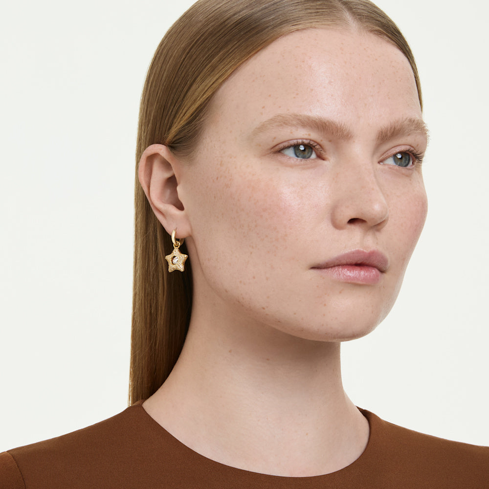 Pendientes Sublima, Talla redonda, Estrella, Multicolores, Acabado en oro de 18 quilates