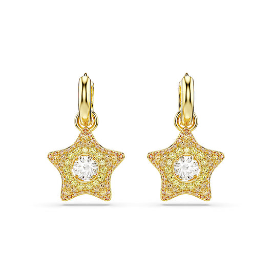 Pendientes Sublima, Talla redonda, Estrella, Multicolores, Acabado en oro de 18 quilates