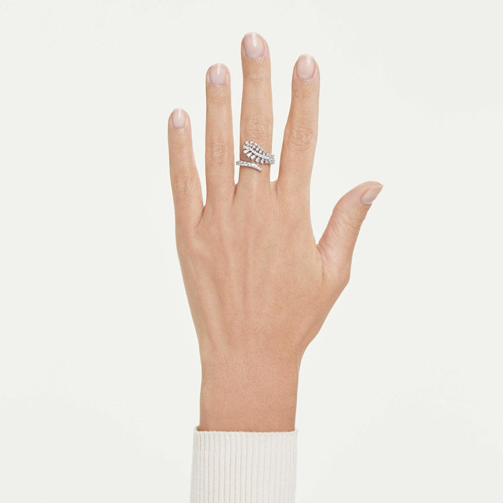 Anillo abierto Vienna, Tallas mixtas, Pluma, Blanco, Baño de rodio