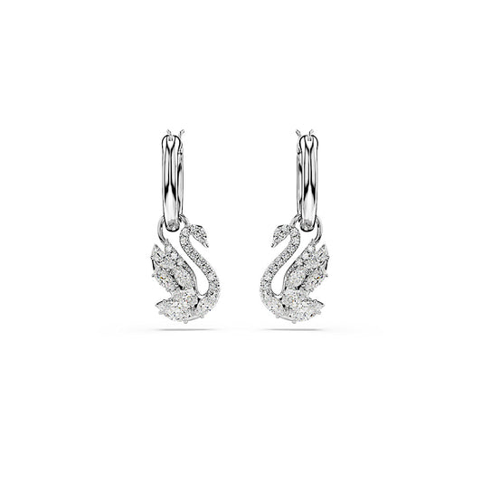 Pendientes Swan, Tallas mixtas, Cisne, Blancos, Baño de rodio