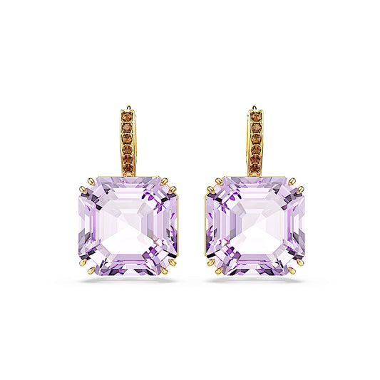 Pendientes Millenia, Talla cuadrada, Morado, Acabado en oro de 18 quilates