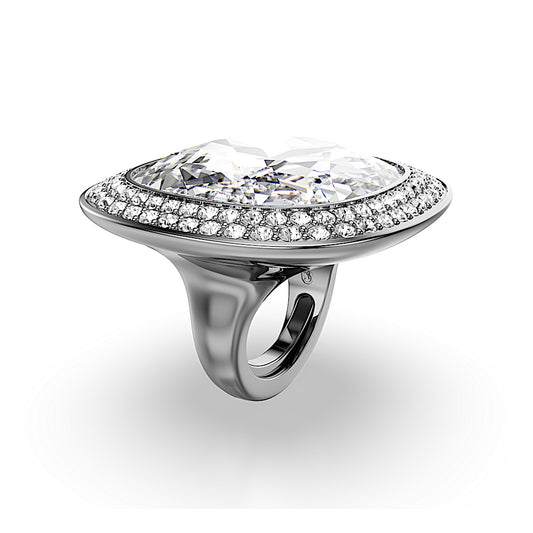 Anillo de cóctel Una Angelic, Talla cojin, Blanco, Baño de rutenio