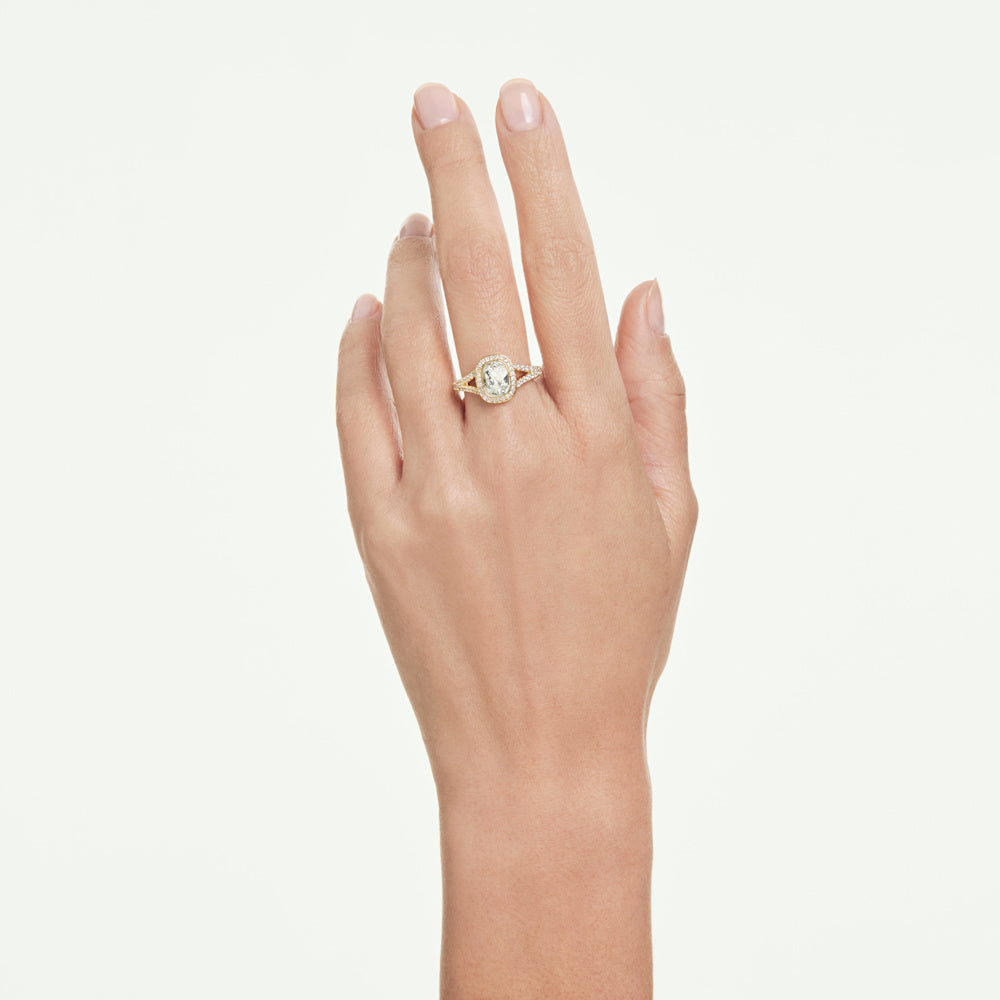 Anillo Una Angelic, Talla cojin, Blanco, Acabado en oro de 18 quilates